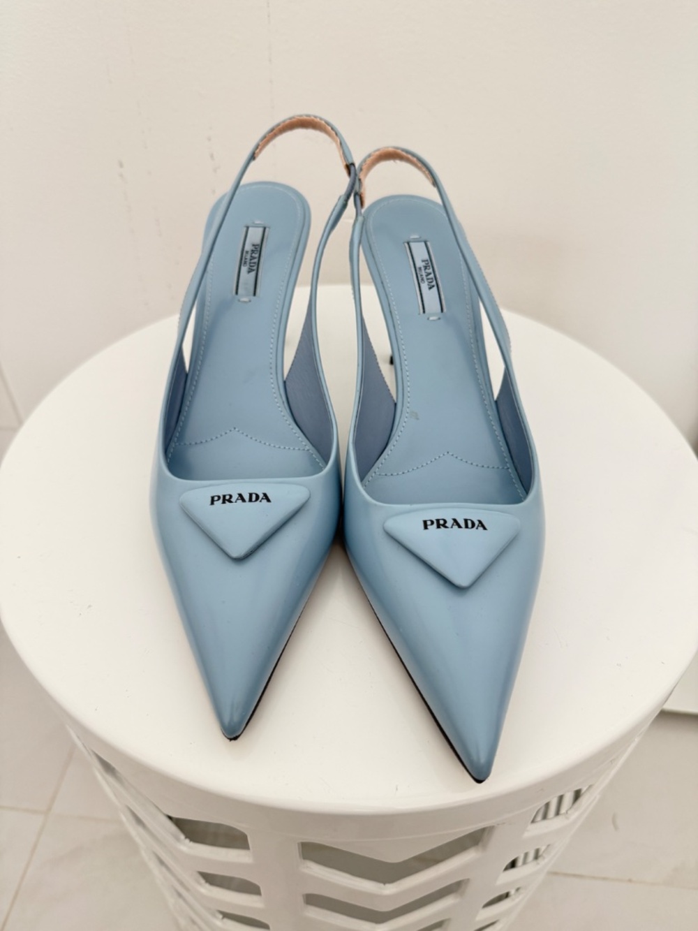 Prada Light Blue Modellerie Pointed Toe Slingback Pump Shoes - Picture 4 of 7